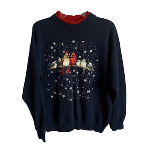 Vintage Morning Sun Holiday Cardinals & Snowflakes Crewneck Sweatshirt Granny L